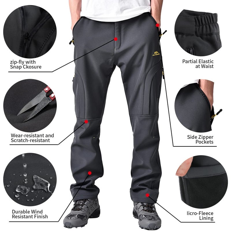 Toomett Men's snow Pants Skiing Winter Insulated Soft Shell Outdoor fleece lined Hiking Pants with zipper pockets,MH4409,Grey,34 - Image 4